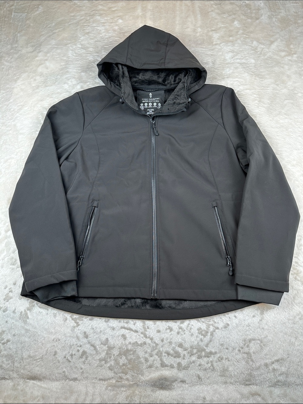 Free Country Women’s XXL 18 Super Softshell Jacket Black Faux Fur Hooded Coat